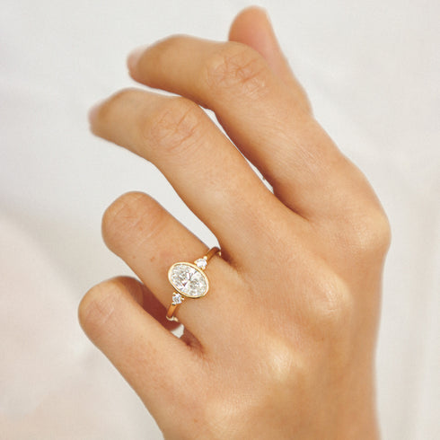 Bezel Set Oval Lab Grown Diamond Trilogy Ring